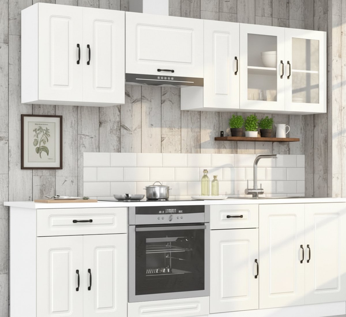 Moderne Hoogglans Keukenkast Set Kalmar 8-Delig – Complete Keukenblok met Boven- & Onderkasten – Veel Opbergruimte – Verstelbare Voeten – Onderhoudsvriendelijk – Hoogglans Wit – Novihome
