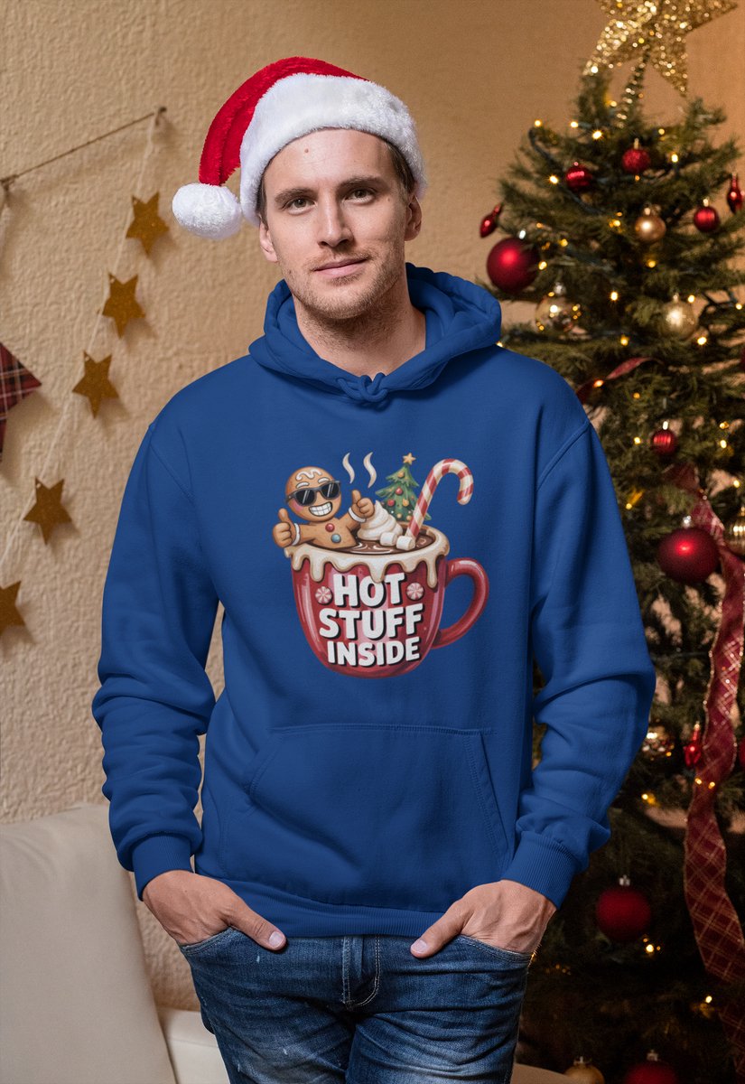 Hot Stuff Inside - Kersttrui - Kerst Trui Navy - Grappig Kersttrui - Maat L - Limited Edition