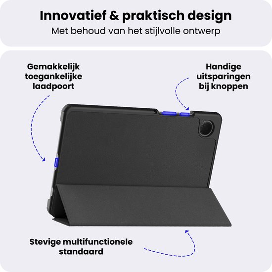 Étui pour tablette noir avec accès au port de chargement et aux boutons, avec un support robuste.