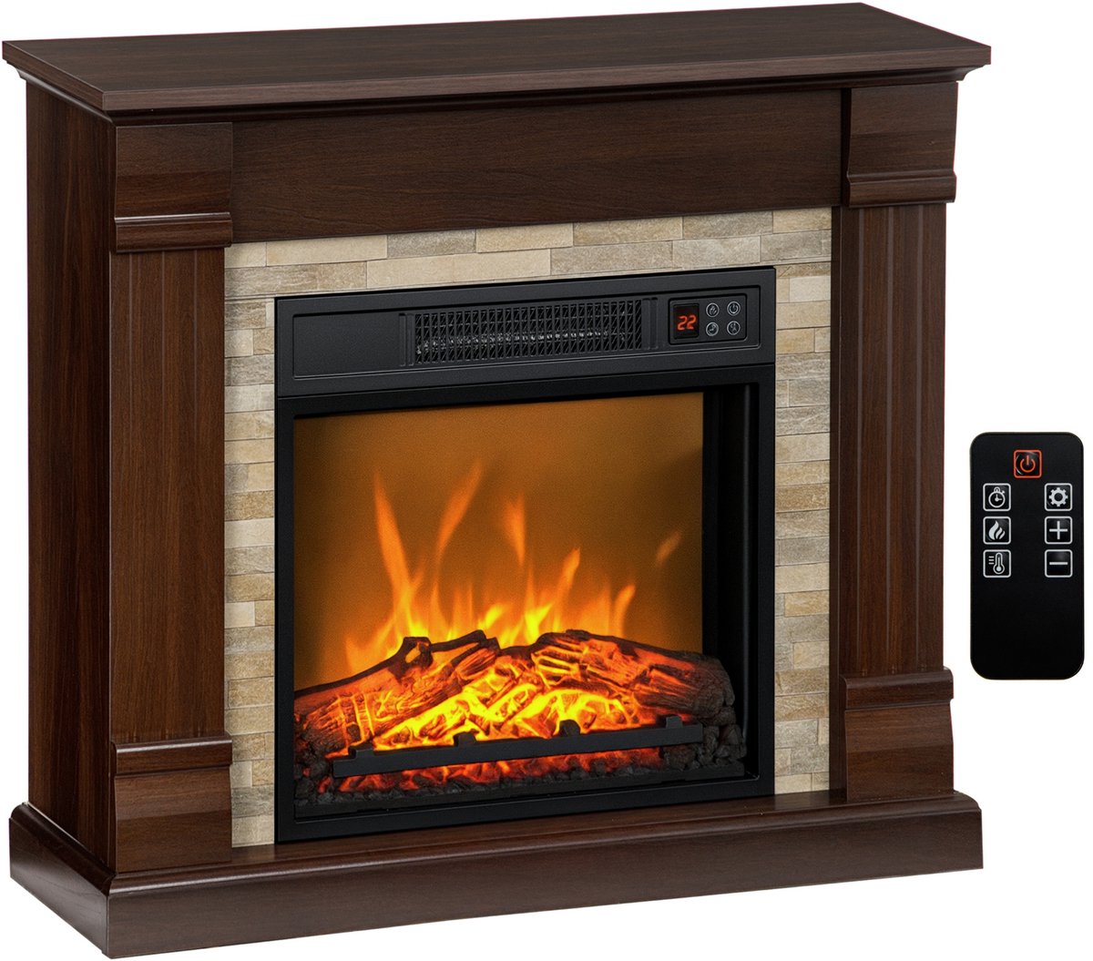 HOMCOM Elektrische Haard - Metaal - 80x21,6x67,8cm - Bruin
