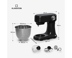 Klarstein Keukenmachine Bella Evo 1500W keukenrobot – 5L roestvrijstalen kom, 12 snelheden, planetaire mixfunctie, pulsefunctie, deeghaak, klopper en garde, keukenrobot voor bakken, zwart - voor Keuken - Knetmaschine - Rührmaschine
