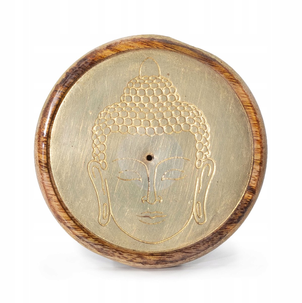 Buddha wierookhouder van mangohout en goudkleurig metaal