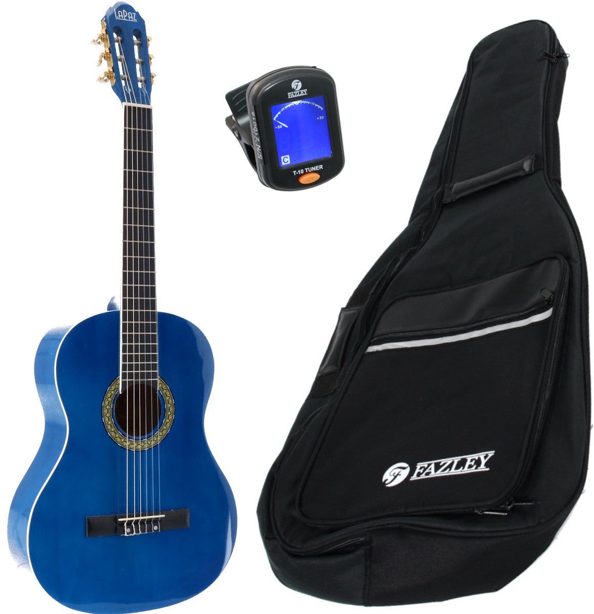 LaPaz 002 BL klassieke gitaar 4/4-formaat blauw + gigbag + stemapparaat