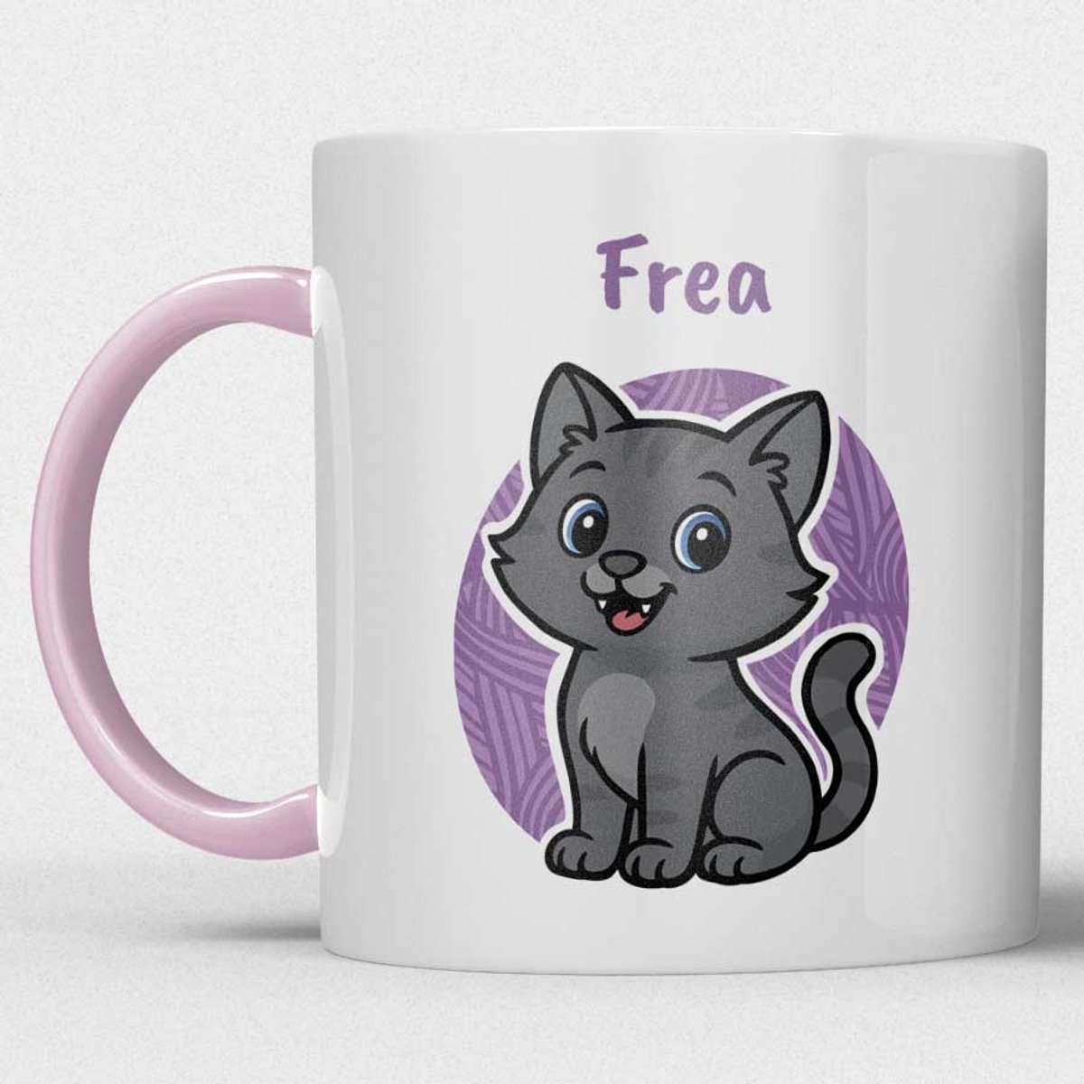 kindermok/kinderbeker | gepersonaliseerd met naam | met zwarte kat | roze | Schattige illustraties