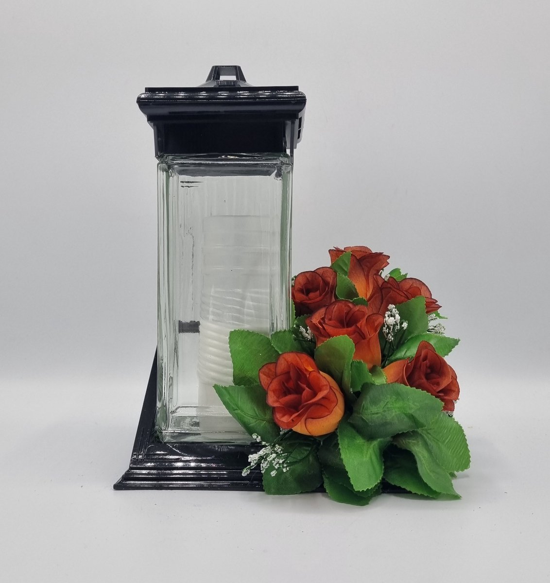 Herdenkingslicht - ZC2 - Bloemstuk - W847/21 - Oudoranje - Grafdecoratie - Zijdenbloemen - Kunstbloemen - Grafkaars - Graflicht