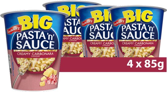 Batchelors Big Pasta ‘n’ Sauce Creamy Carbonara - Kant-en-Klare Maaltijd in Cup - 4 Stuks - Snel Klaar