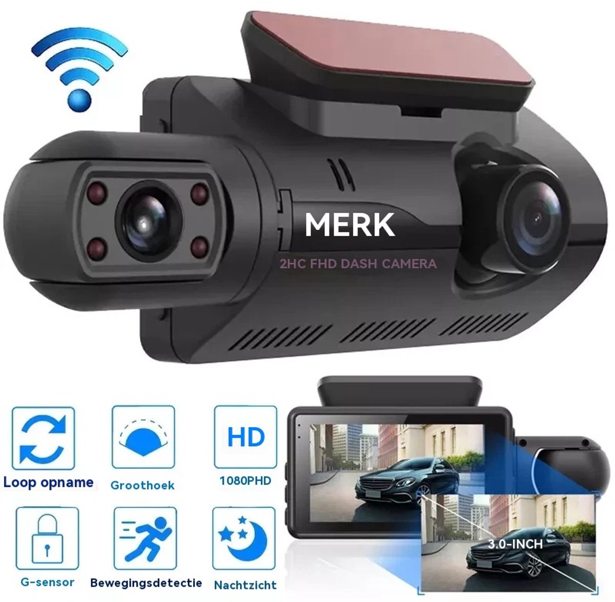 Dashcam - A68 Grensoverschrijdend Rijrecorder - HD 3-inch scherm dual-Lens nachtzicht rijrecorder - Auto Dashcam Voor- en Achtercamera-ZWART