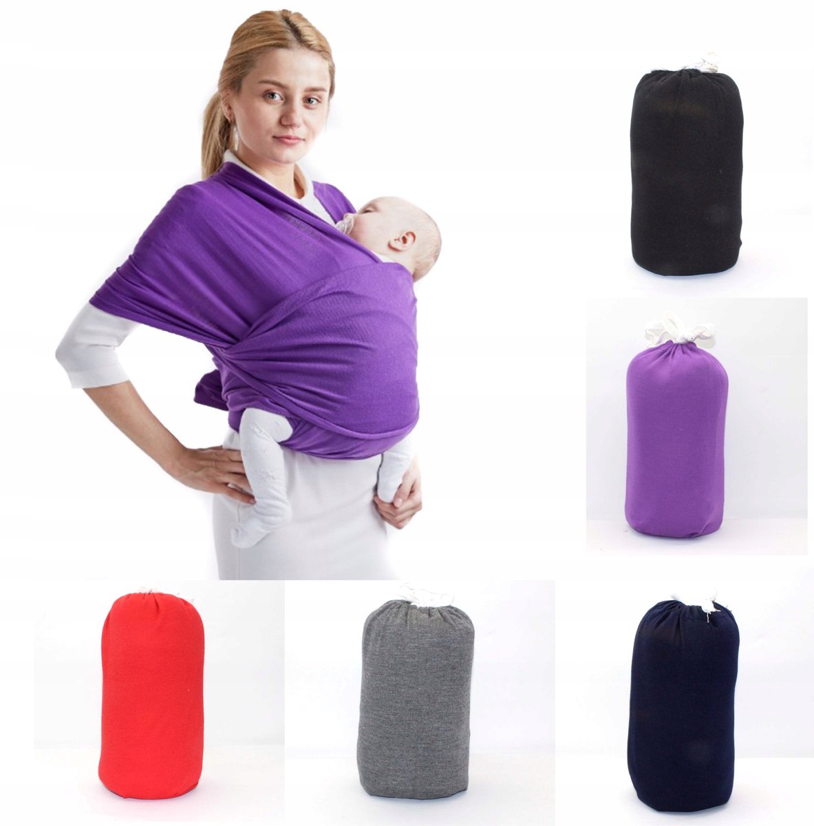 Draagdoek voor baby's - Elastische draagdoek, Paars, Maat L, 5.2m