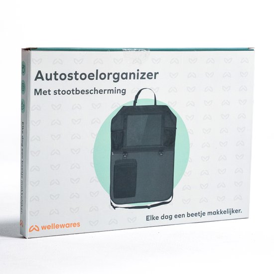 Wellewares - Autostoel Organizer - Voor Kinderen - Met stootbescherming en Tabletvak - Zwart