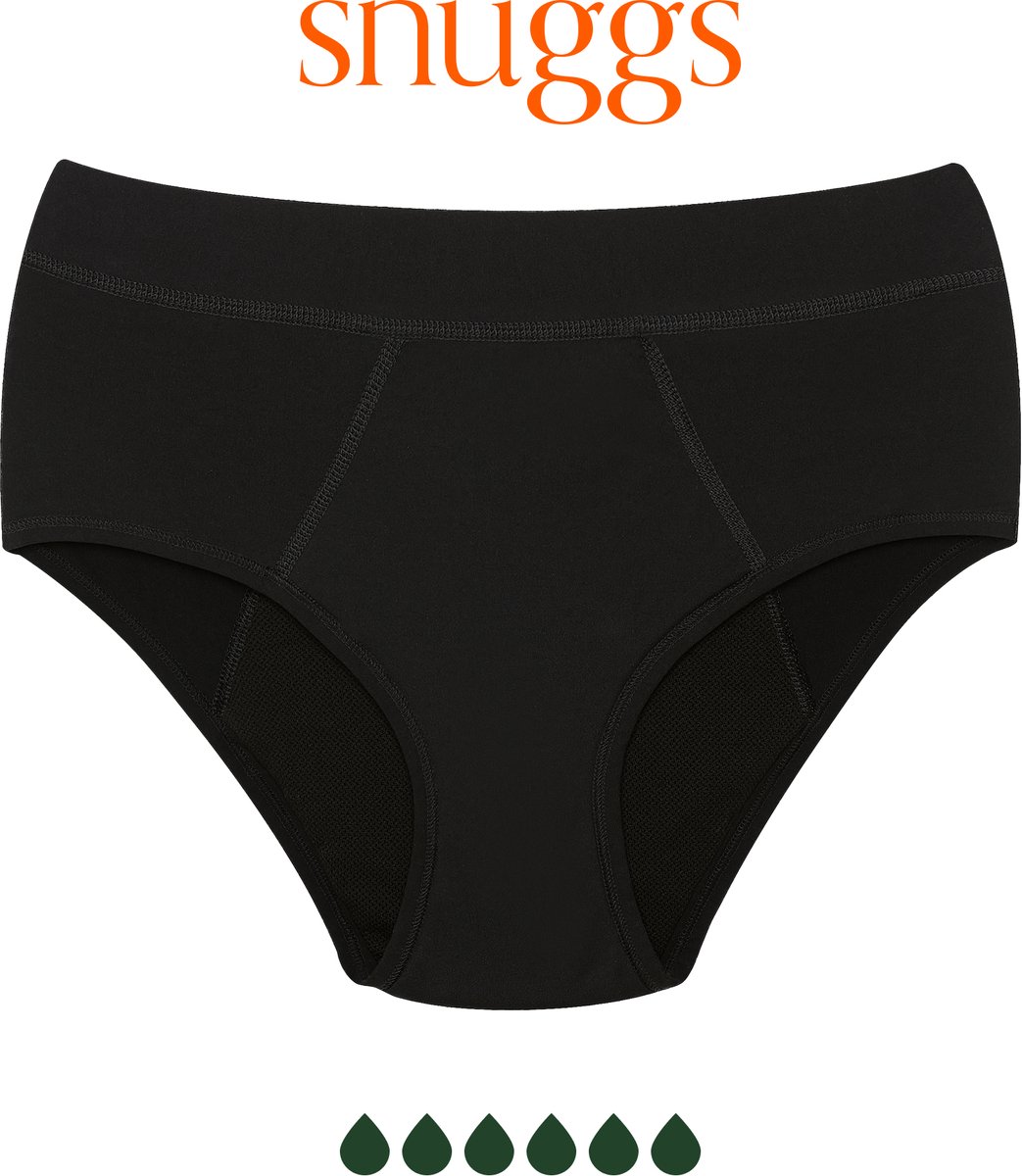 Snuggs Incontinentie Ondergoed Super Sterke Absorptie Zwart Incontinence Underwear Zero Waste Maat S