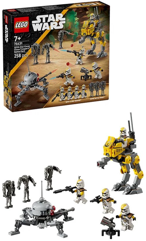 LEGO Star Wars 327th Star Corps Clone Troopers Battle Pack avec AT-RT walker, canon laser, droïde jouet et 4 figurines.