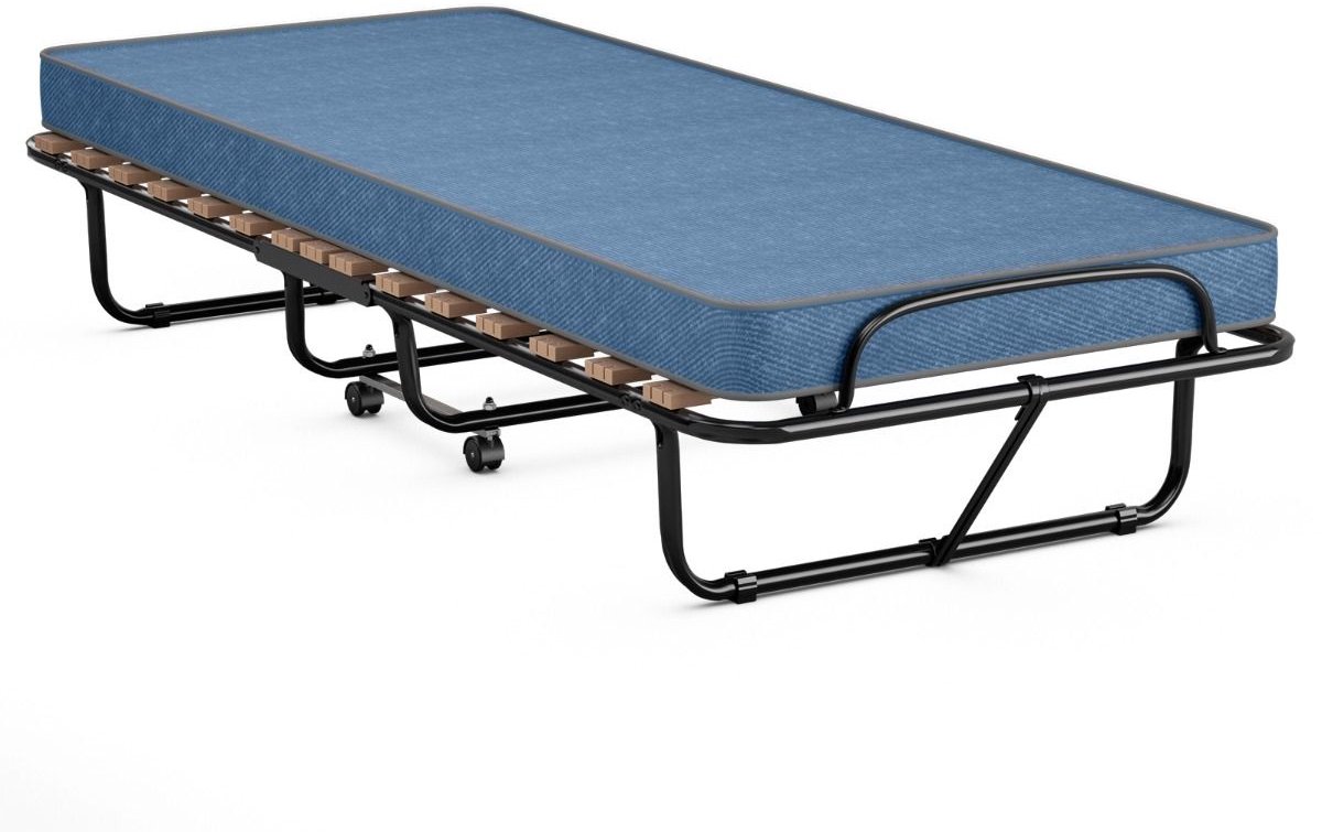 GranMaison Vouwbed - Opklapbed - Logeerbed - Zetelbed - Logeermatras - 1 persoons - Metalen frame - Zwart + Blauw Beige