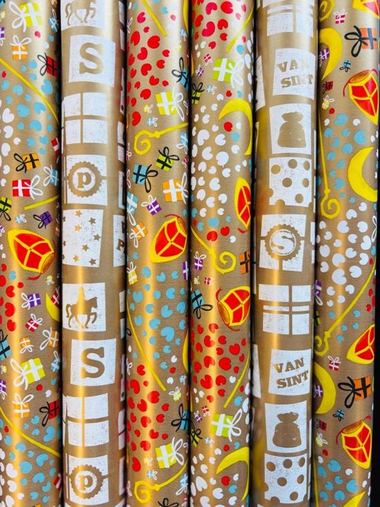 Assortiment de papier cadeau Sinterklaas 6 rouleaux - Largeur 70 cm - 2m de long