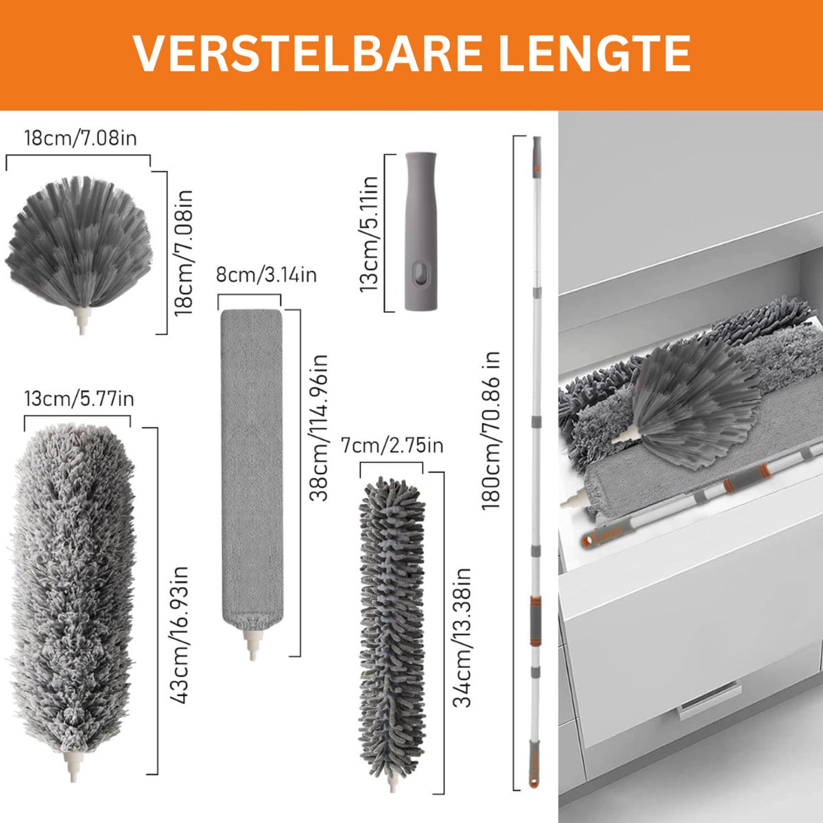 White-Label® Telescopische Plumeau - Ragebol – Uitschuifbaar - Grijs