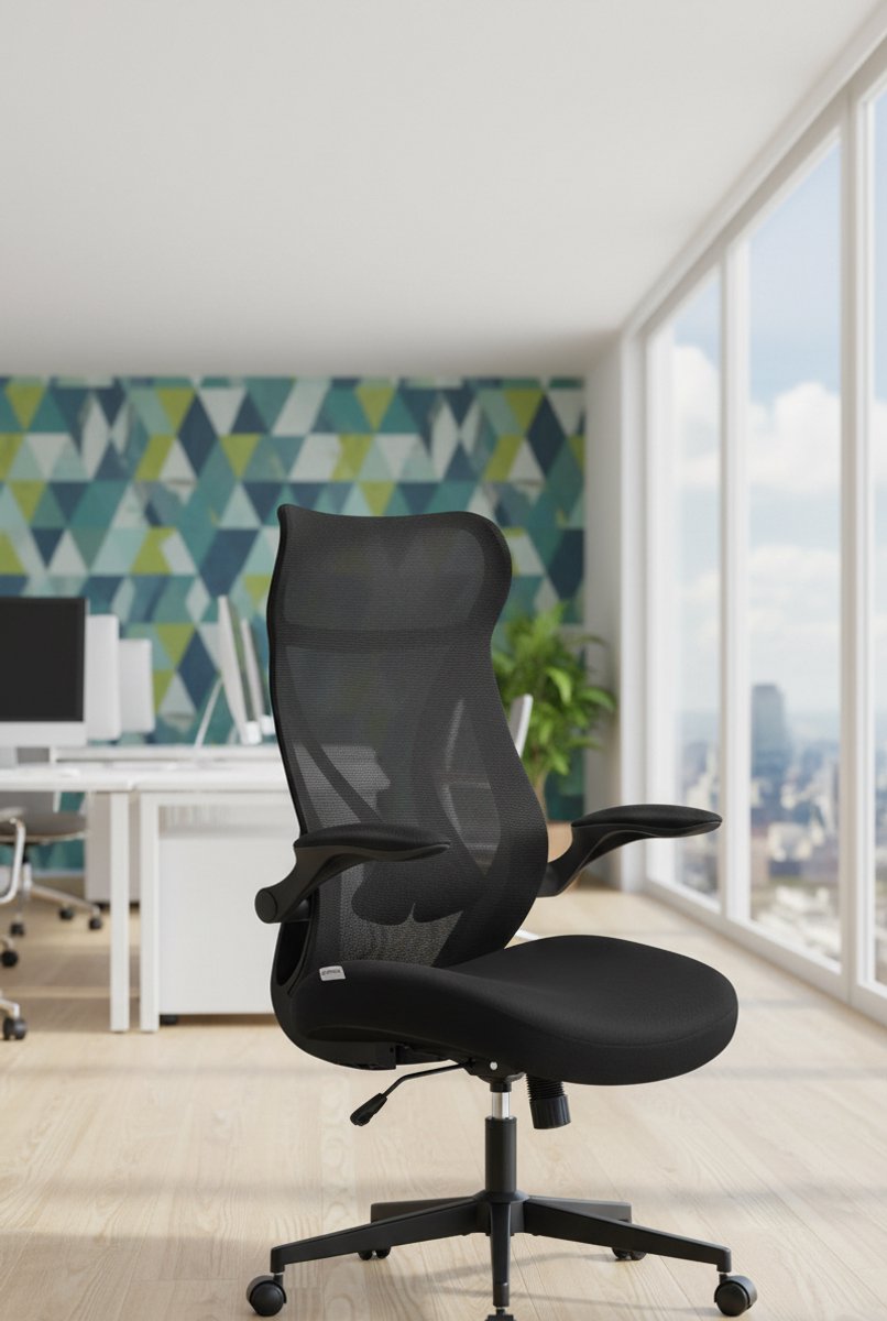 Ergonomische Bureaustoel met Hoofdsteun – - 70x70x123 cm - Zwart - – In Hoogte Verstelbare Draaistoel - Medahomestore