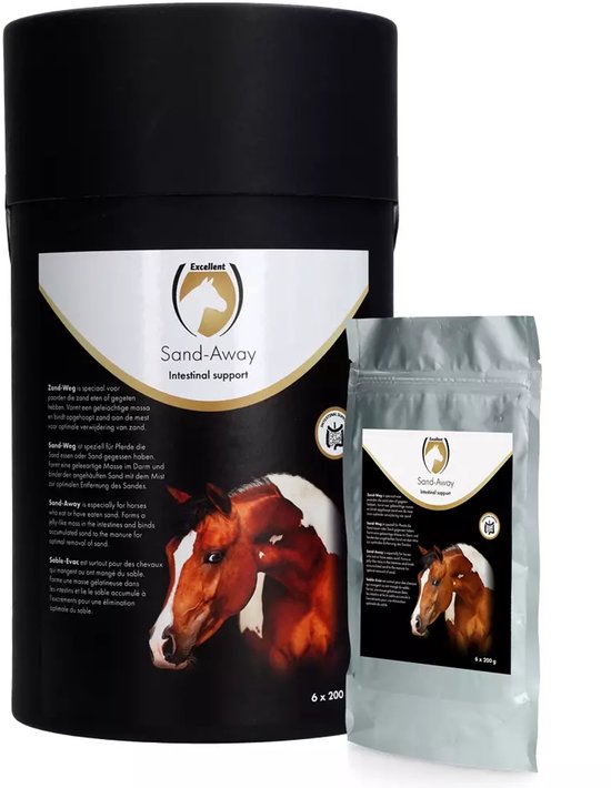 Excellent Horse Zand-Weg - 6 x 200 gr - Voor optimale Verwijdering van Zand - Ondersteuning van de Darmpassage - Supplementen Paard - Paardenverzorging Excellent Horse Zand-Weg - 6 x 200 gr - Voor optimale Verwijdering van Zand - Ondersteuning van de Darmpassage - Supplementen Paard - Paardenverzorging