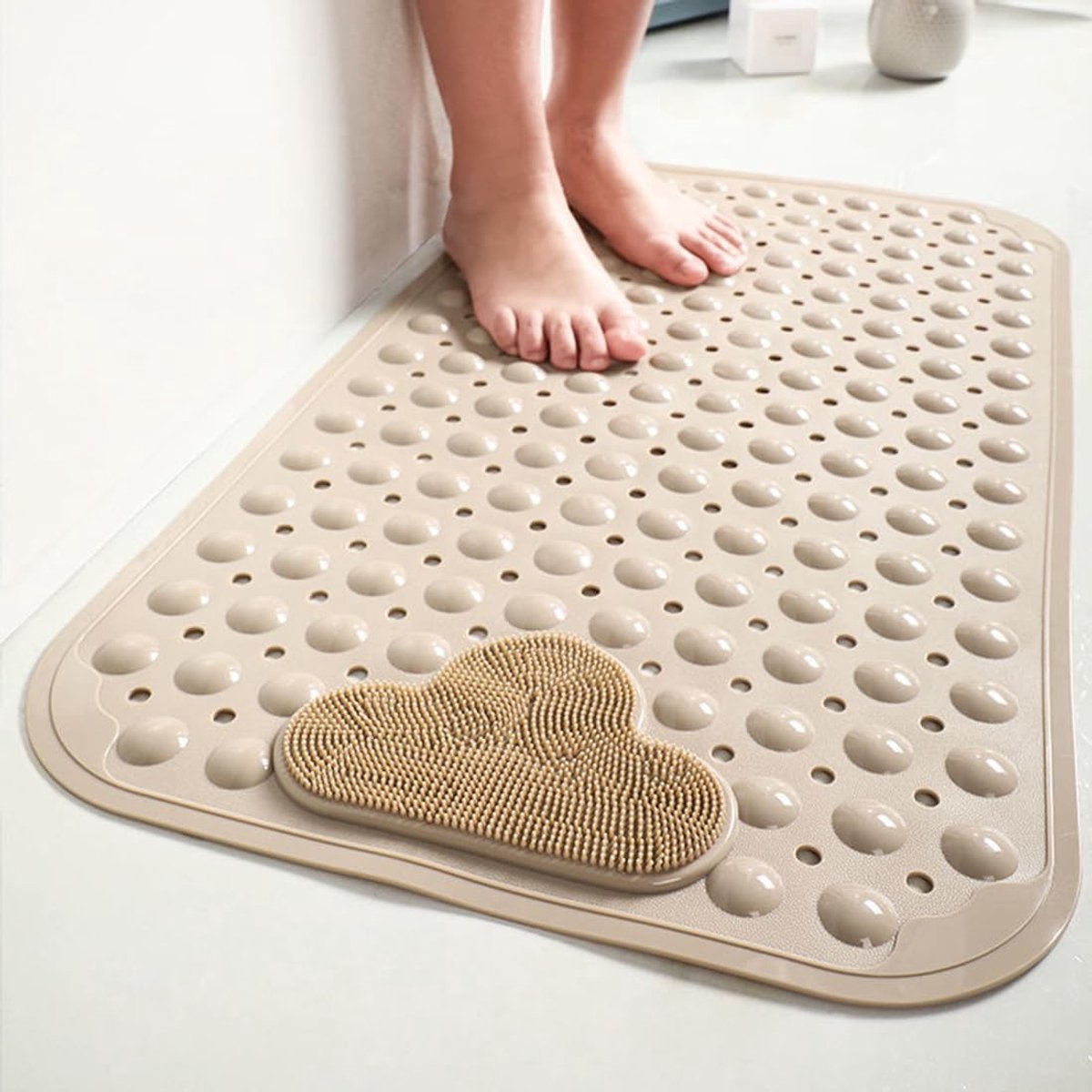 Douchemat - 80 x 50 cm (Rechthoekig) - thermoplastisch - antislip - zuignappen - comfortabele massage - machinewasbaar - Kleur : kaki