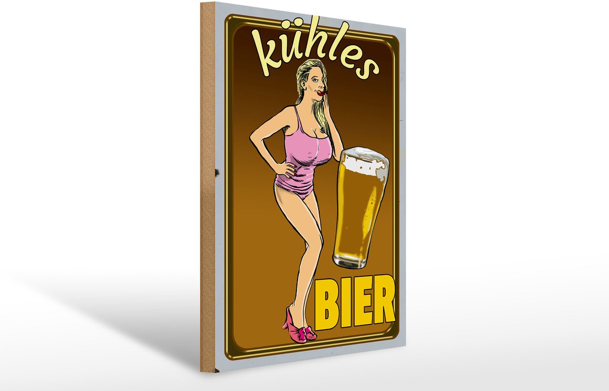 Holzschild Pinup 30x40cm kühles Bier