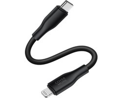 Oplaadkabel geschikt voor iPhone 14 t/m 7, iPad 2017 t/m 2021 met Lightning naar usb C - Kabel - Voor snellader - Power delivery - 20w - Kort - Zwart