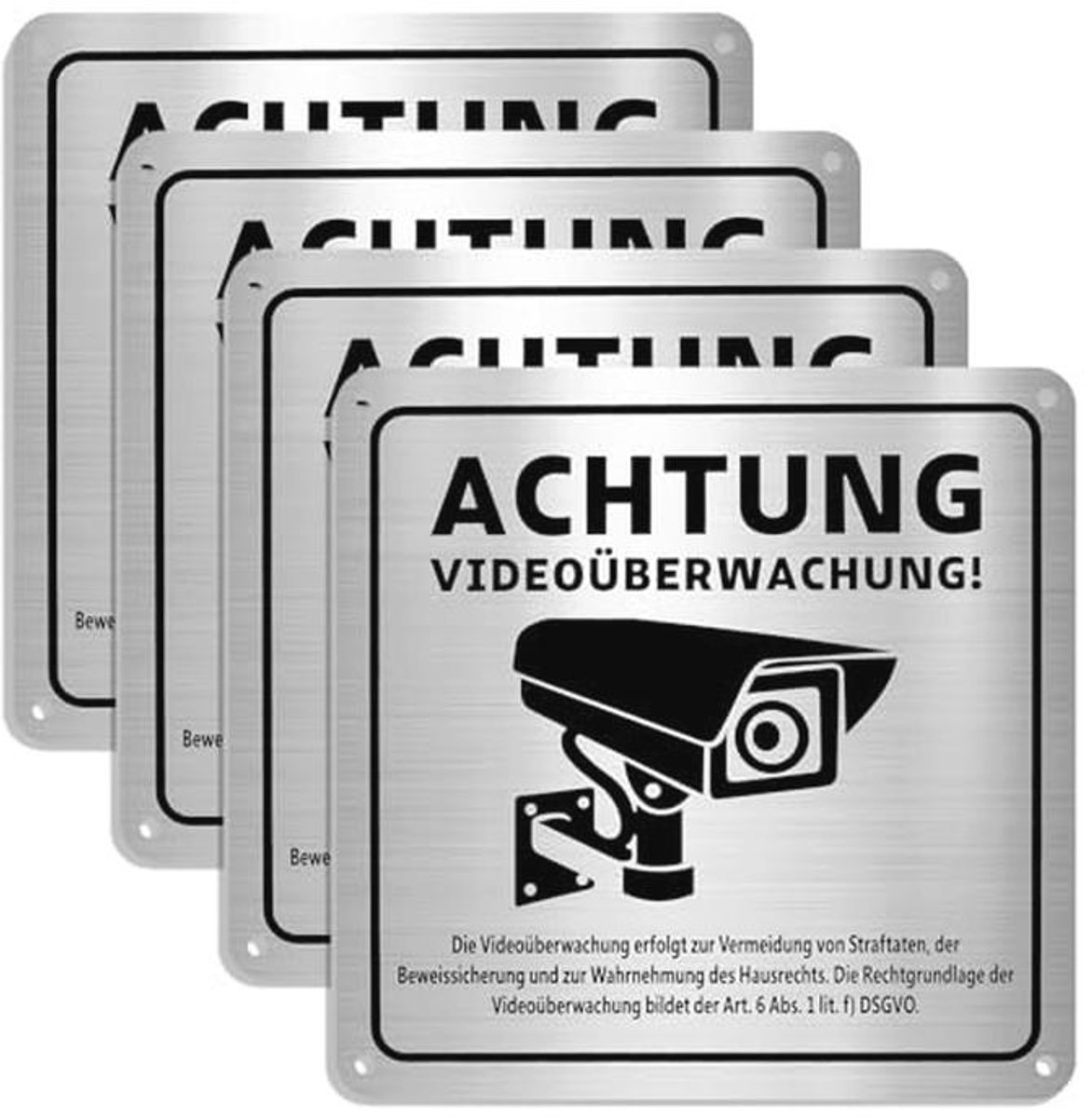 Bordjes voor videobewaking - 4 stuks - Aluminium 15 x 15 cm - Voor ongeoorloofd betreden en beveiliging