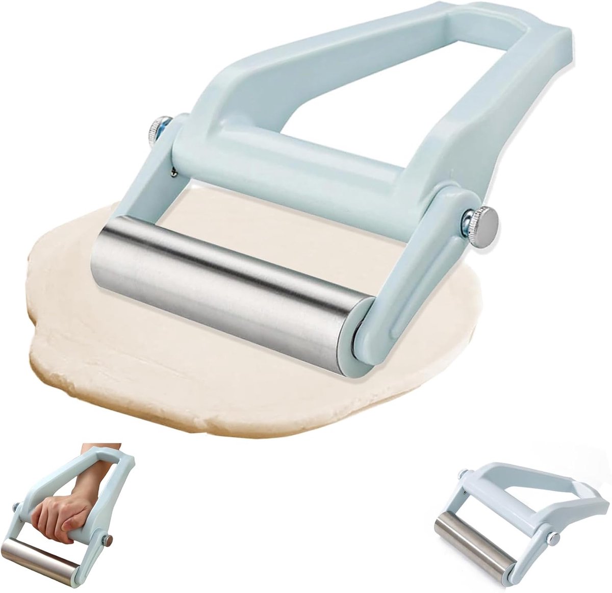 Famanu – Opvouwbare RVS deegroller – verstelbare dikte – 26 cm – kleine deegroller voor ravioli en gebak