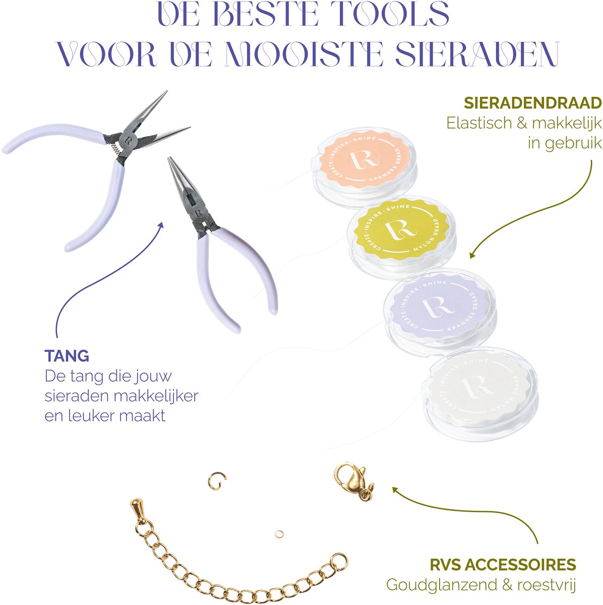 Richly® Kralen set Happy - Armbandjes maken meisjes - gratis E-BOOK - Complete set - Gouden RVS-accessoires - Sieraden Maken meisjes - Luxe verpakking - Knutselen Meisjes - Met 17 soorten polymeerkralen - Kralenketting - Bedels - Knutselen meisjes — afbeelding 7
