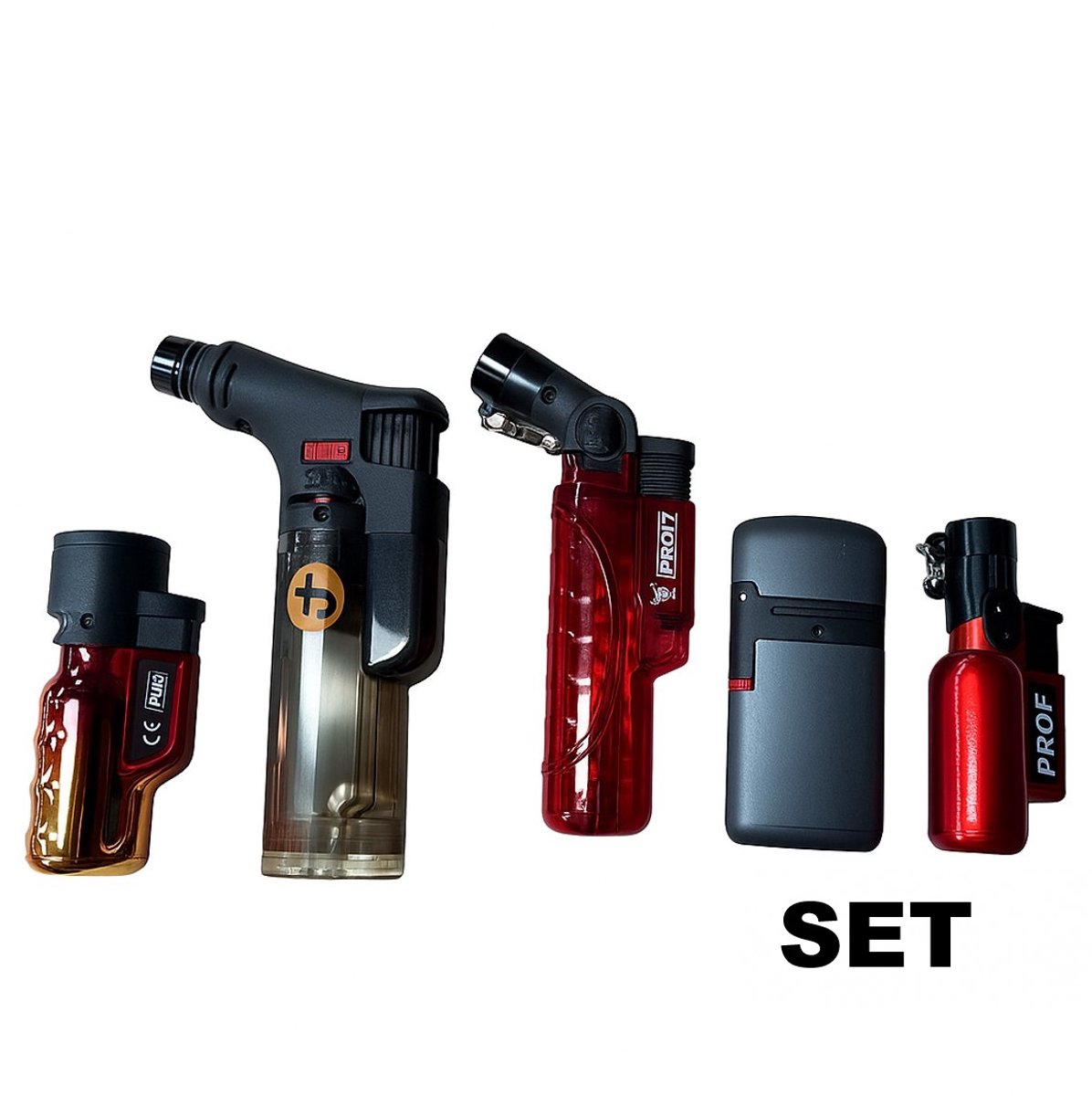 PROF Stormaansteker Set – Turbovlam Jetflame – Windproof & Navulbaar – Gasbrander Aansteker voor BBQ, Haard & Vuurwerk – Kleuren Variëren