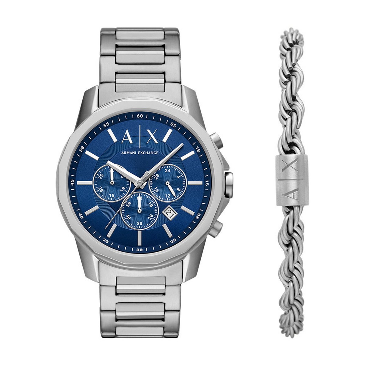 Armani Exchange Heren Horloge geschenkset 44 mm - Zilverkleurig