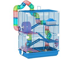 CYRO - Hamsterkooi - Hamster Kooi - Hamster Huisje - met Tunnelkom Drinker - met Hamster Buis - Metaal - 46X30X58 cm - Blauw