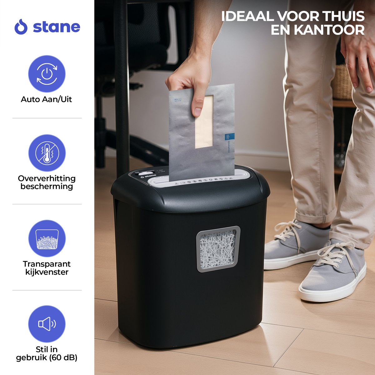 Stane Papierversnipperaar – Papiervernietiger voor Thuis en Kantoor – Shredder Vernietigt Creditcard en CD - Versnipper 10 A4 Vellen in 1 Keer – 21L OpvangBak - Zwart thumbnail 4