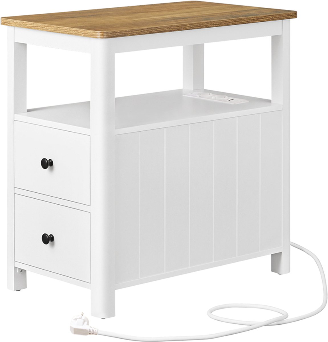 Bijzettafel – Smal model – Met stekkerdoos – Walnootbruin/Wit
