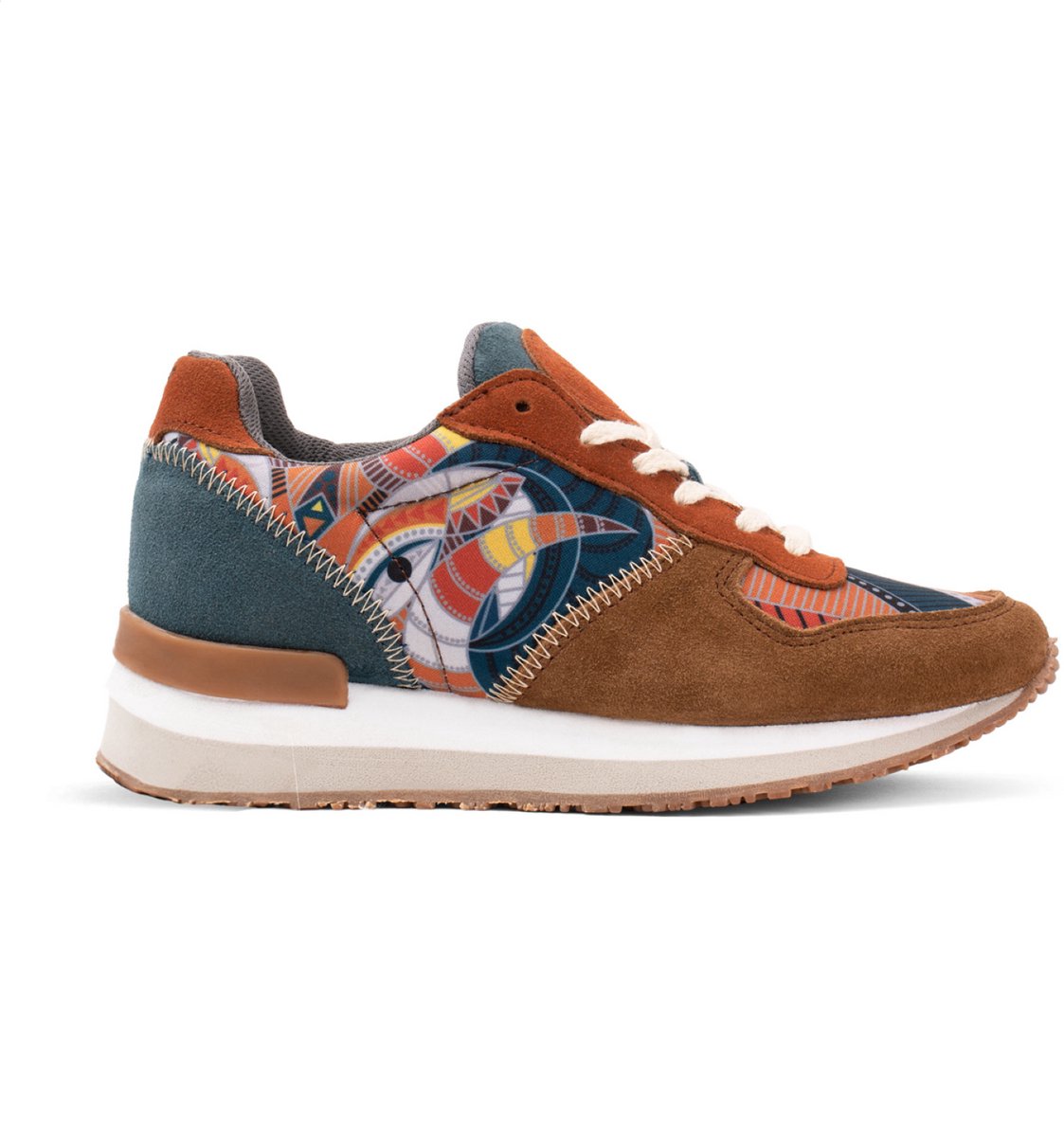 Inkkas Cyprus dames sneaker – comfortabele suède sneaker met bergdesign – aardetinten/turquoise, Maat 42