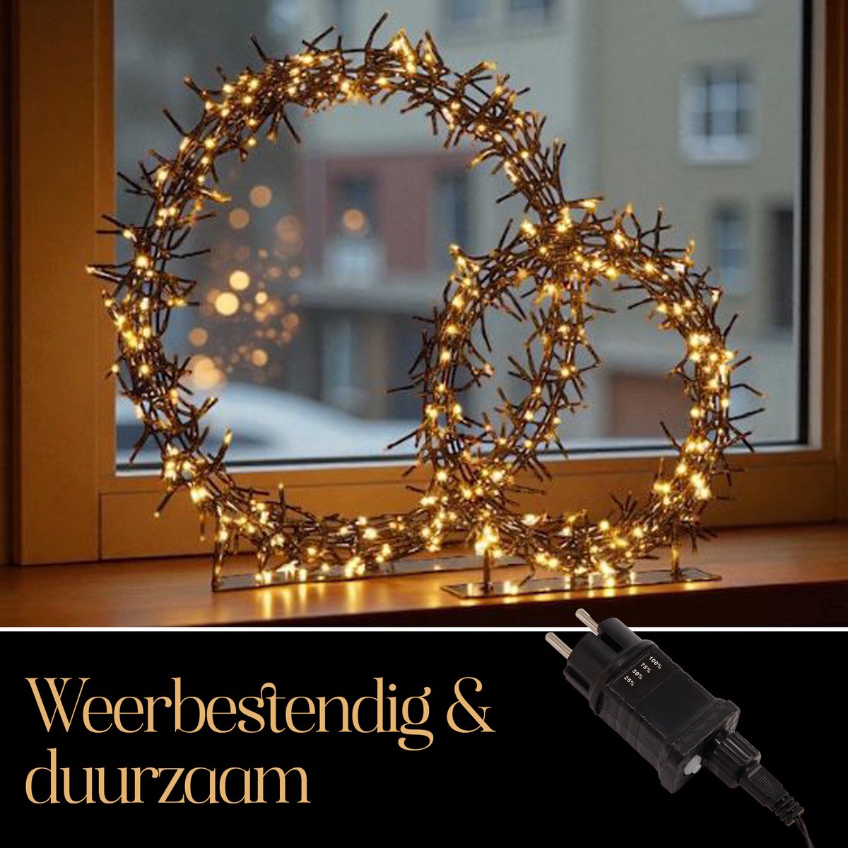 Meisterhome® 2 delige set LED Kerstkrans met standaard – Ø30 & Ø45 cm – 280 & 440 LEDS - IP44 - Warm wit - Kerstverlichting voor binnen en buiten - Timer & dimmer - Verlichting - Kerstversiering – Kerstdecoratie - Verlichte kerstkrans – foto 4