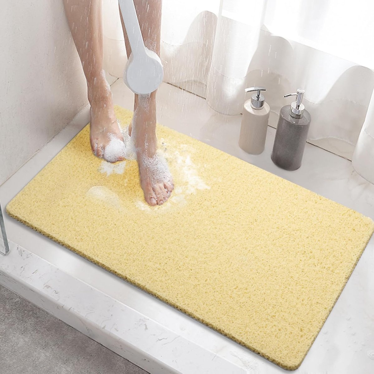 Douchemat - 60 x 40 cm (Rechthoekig) - antislip - met afvoer - zachte - PVC loofah - sneldrogende - Kleur : beige