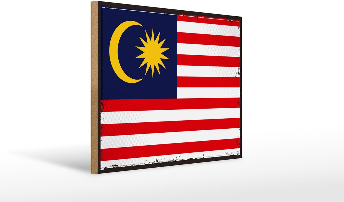Holzschild Flagge Malaysias 40x30cm Retro Flag of Malaysia