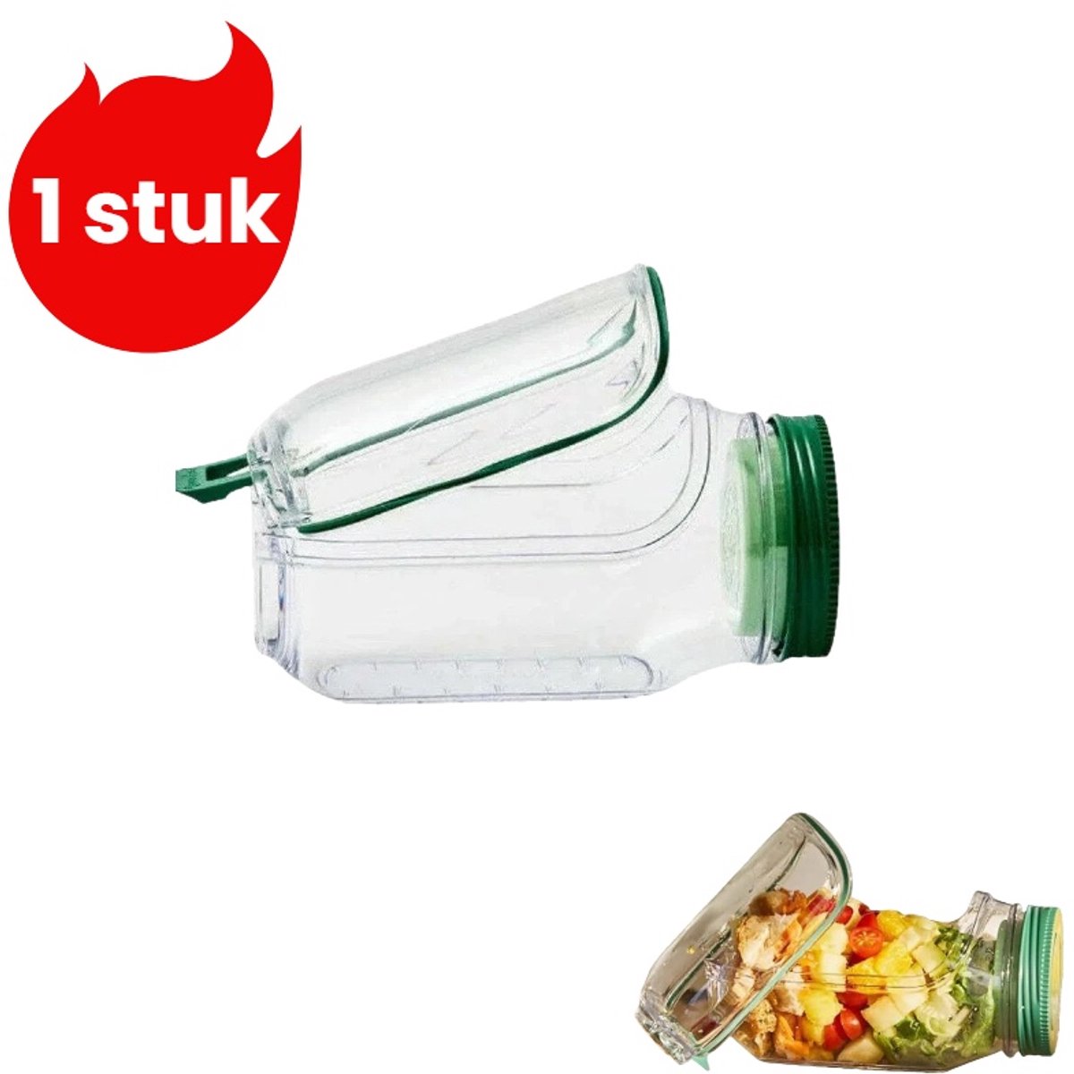 1 stuk - Lekvrije plastic saladebak - Saladebeker - Saladebak met deksel - Transparant