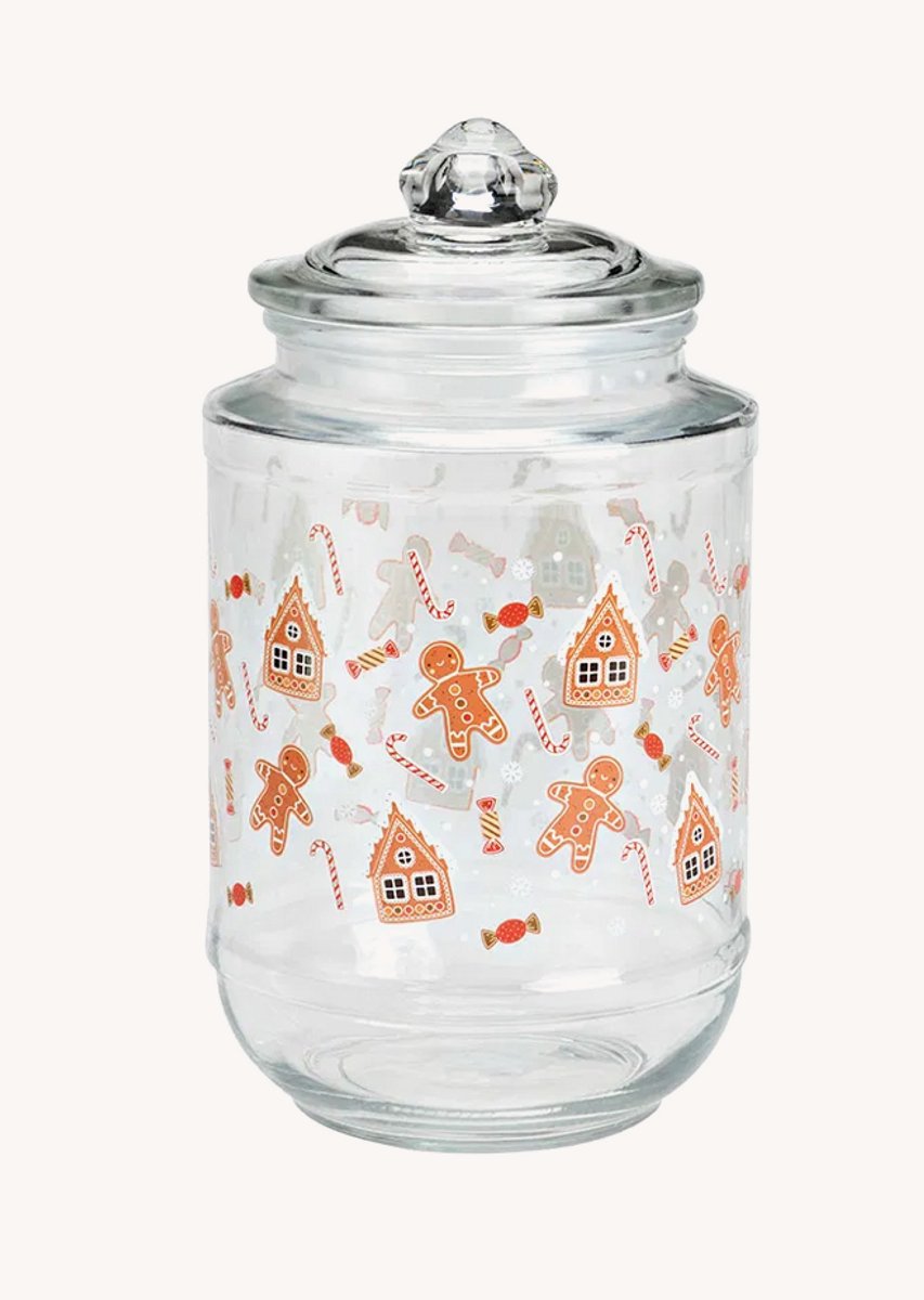 Voorraadpot met gingerbread van transparant glas, (B/H/D) 12x24x12cm 2 liter