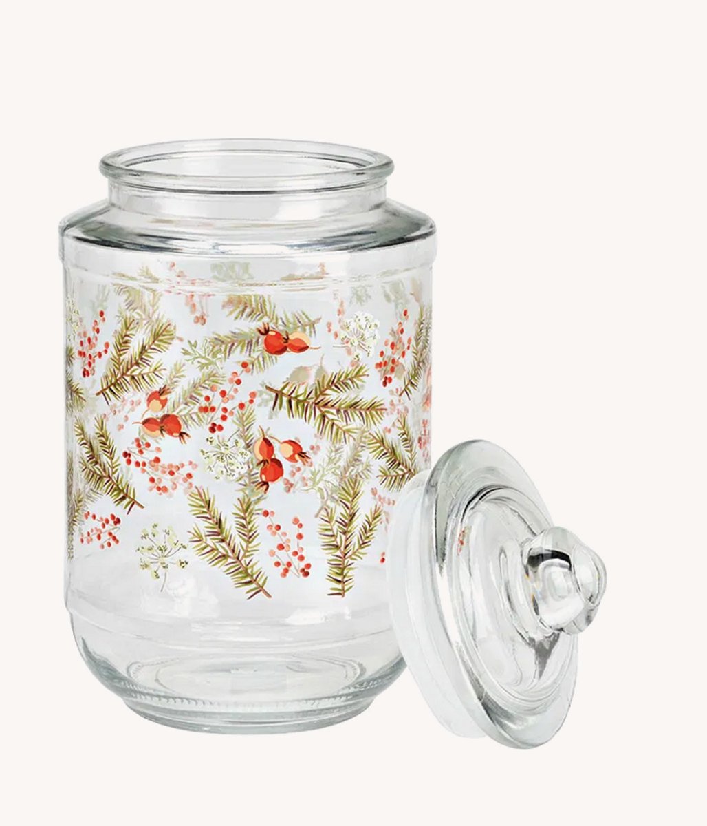 Voorraadpot met kerst decoratie van transparant glas, (B/H/D) 12x24x12cm 2 liter