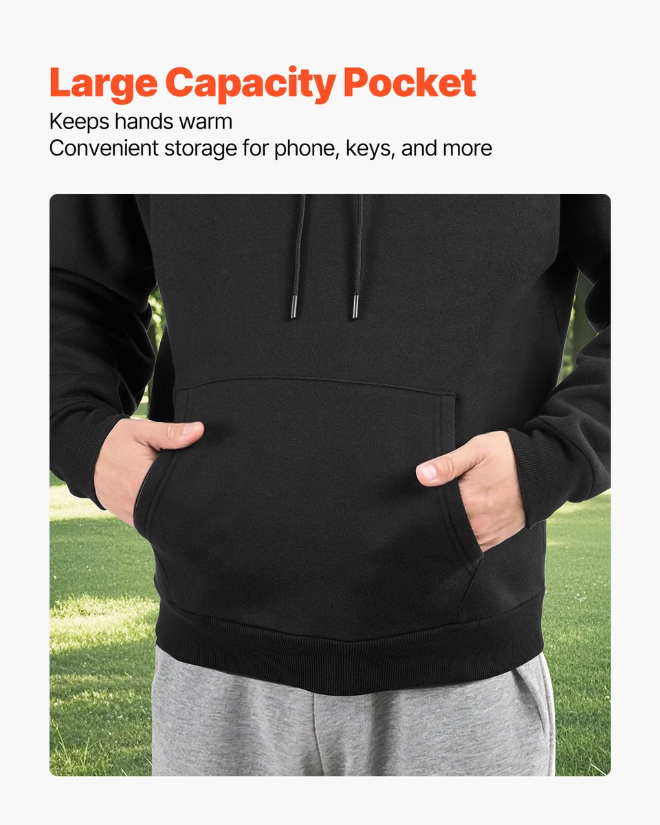 Heren Medium Pullover Hoodie, Knus Fleece Lange Mouwen Pull met Kap, Zacht en Comfortabel, Stijlvol Ontwerp met Grote Zak, Ideaal voor Koude Seizoenen, Zwart — cadeau in Cadeau-ideeën - foto 7