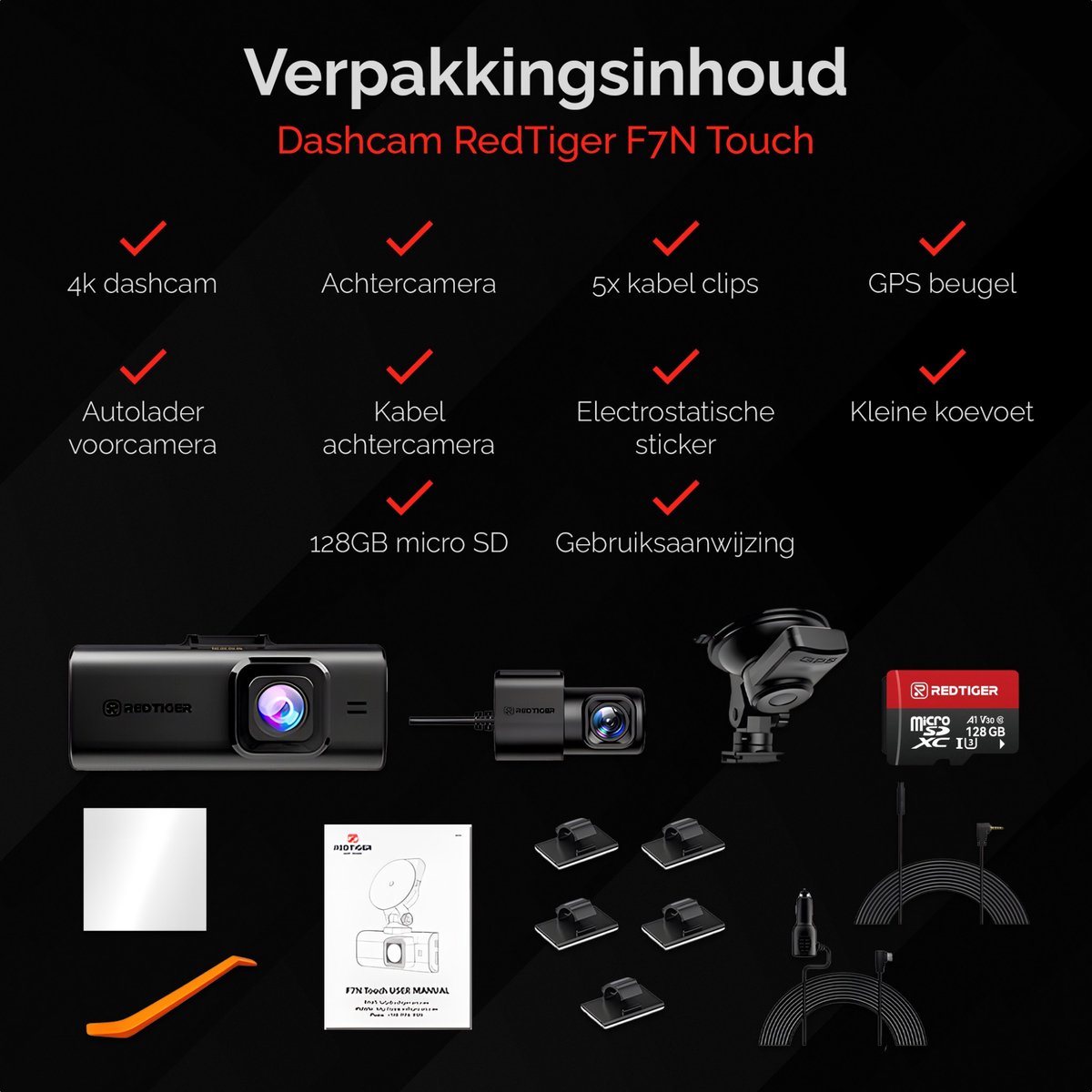 RedTiger F7N Touch Pro Dashcam 4K voor+achter met GPS thumbnail 6