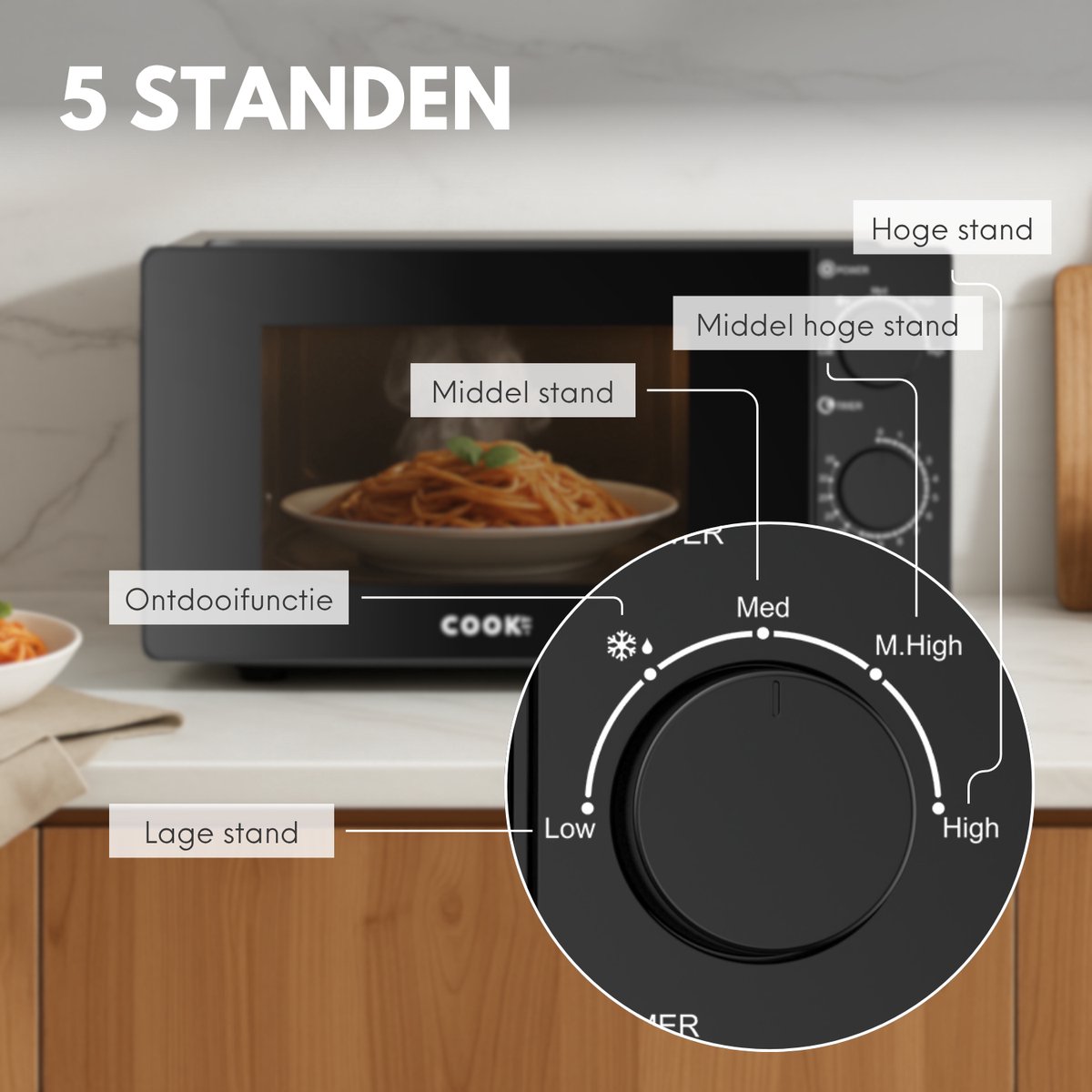 COOK-IT Vrijstaande Magnetron - 20L - 5 Verwarmingsstanden - Microgolfoven - Microwave - Zwart — afbeelding 2