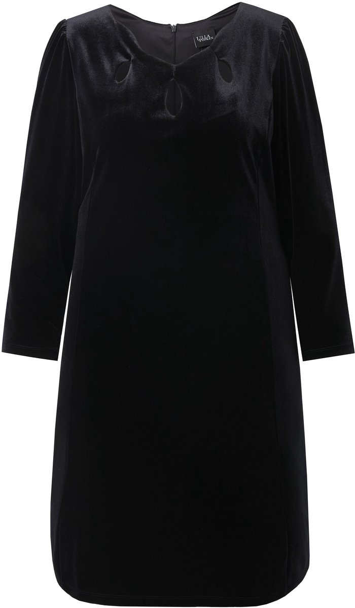 Ulla Popken - Dames - Bodycon-jurk fluweel cut-outs lange mouwen - Zwart - Maat 60