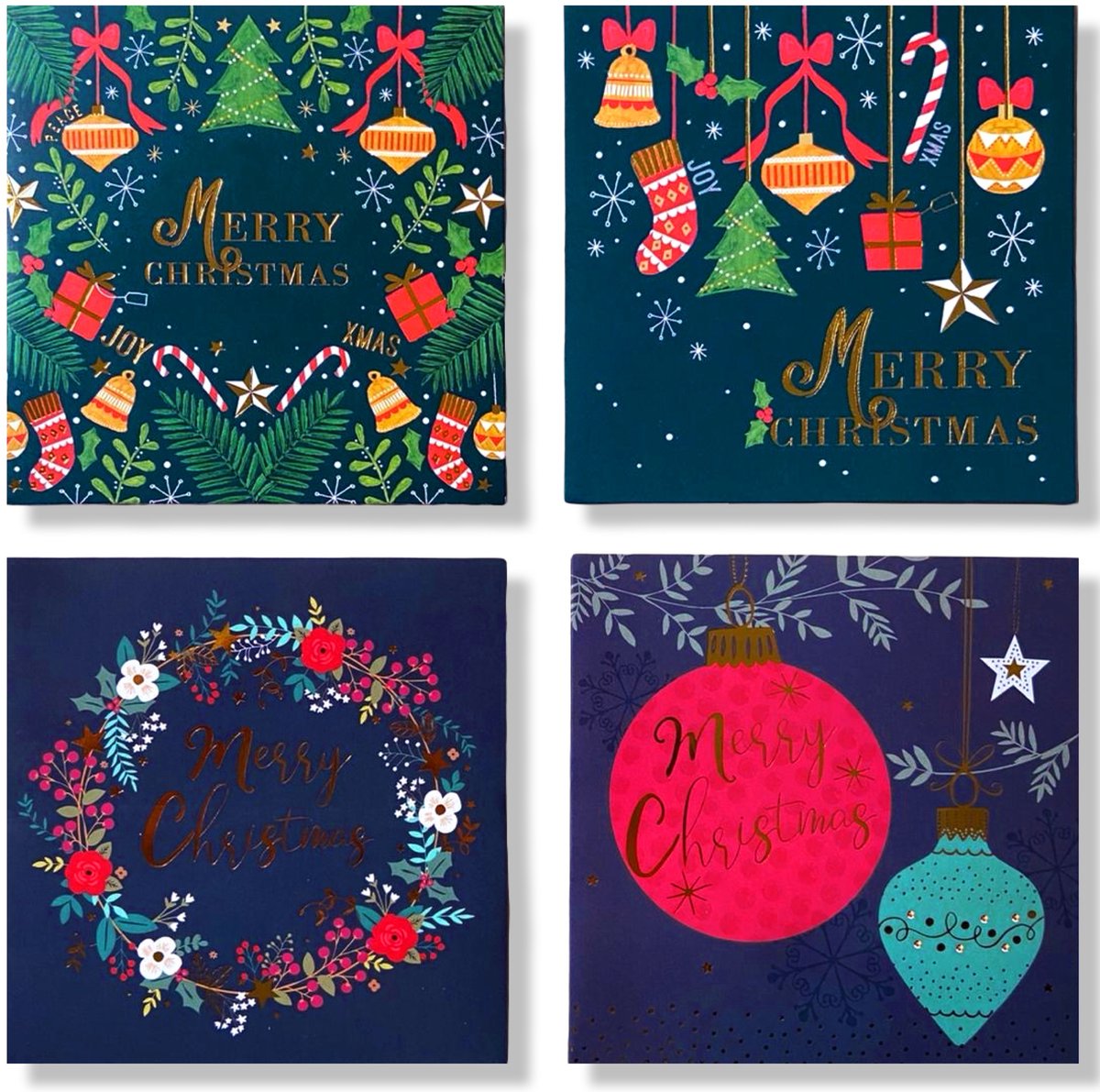 50 Luxe Vierkante Kerst- en Nieuwjaarskaarten - 10x10cm - Gevouwen kaarten met enveloppen