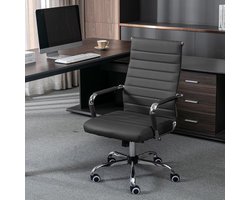 Ergonomische Luxe Bureaustoel met Lendensteun en Kantelfunctie – Comfortabele Zwart Kunstleren Kantoorstoel 60x60x101-111 cm – Novihome