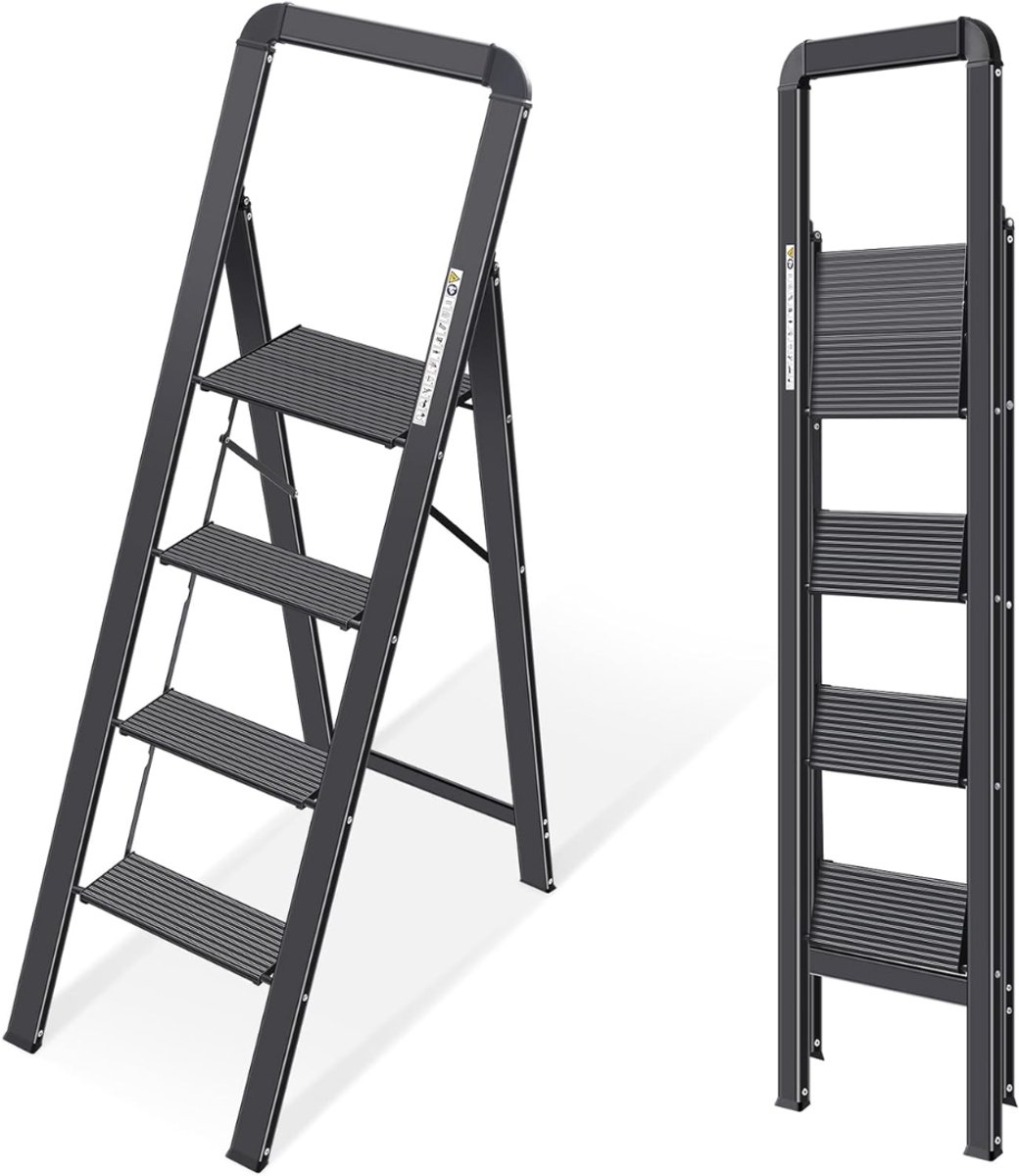 White-Label® Huishoudtrap 4 Treden - Keukentrap Inklapbaar - Opstapje -Zwart
