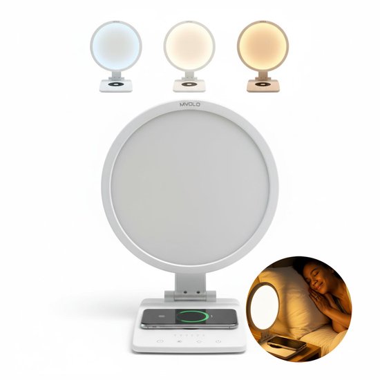 Mvolo® Lucent Charger - Zonlicht - Daglichtlamp - 10.000 Lux - Draadloos Opladen - UV-vrije Lichttherapielamp