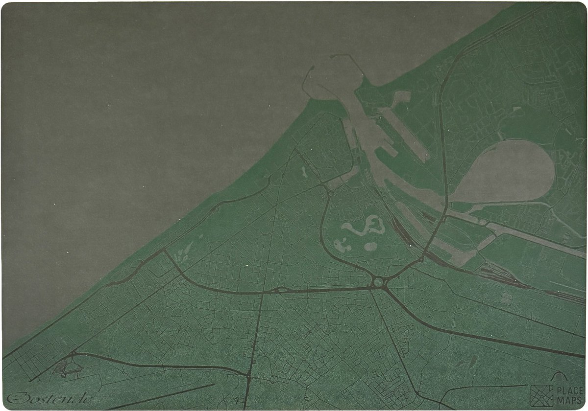 Place Maps Gegraveerde Kunstlederen Placemat Oostende Mosgroen 1 stuk