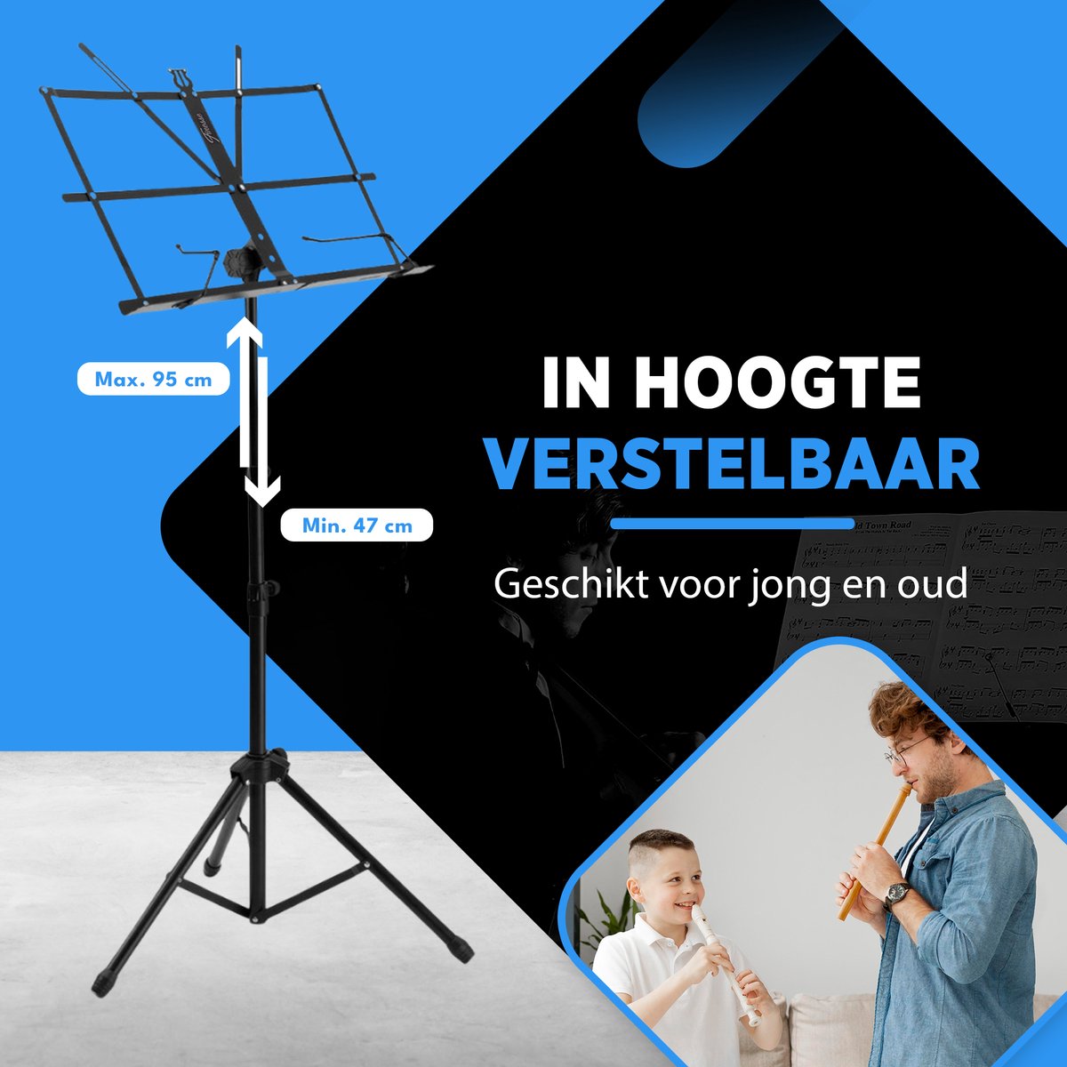 Finesse Muziekstandaard voor Bladmuziek - Opvouwbaar - met Draagtas - Lessenaar - voor Tablet -Zwart — afbeelding 2