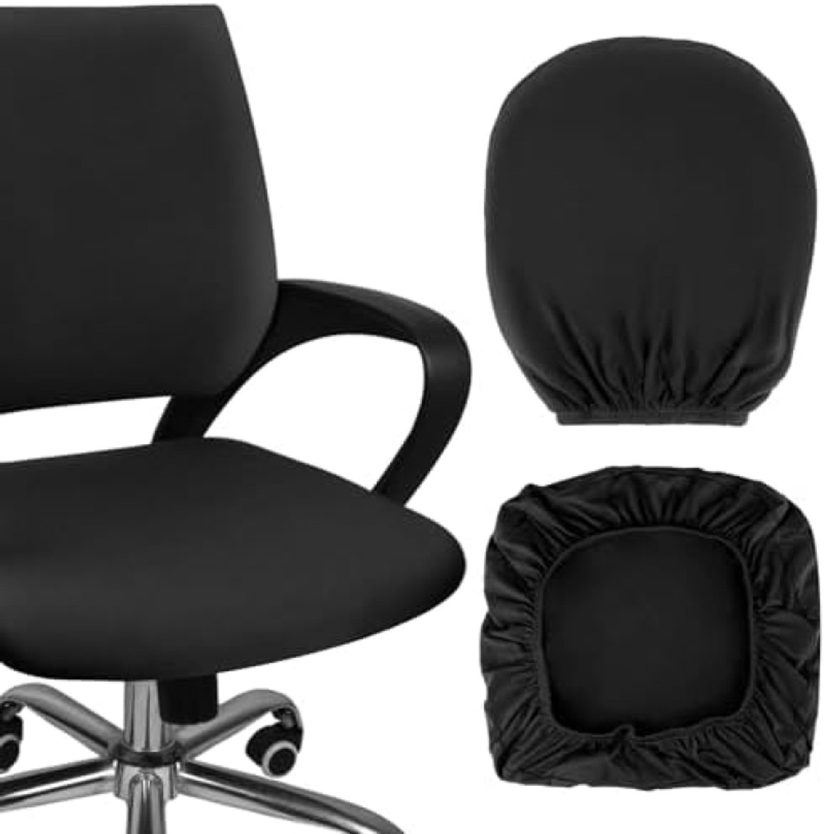 PromoHome Zwarte Bureaustoelhoes Set - Elastisch en Wasbaar