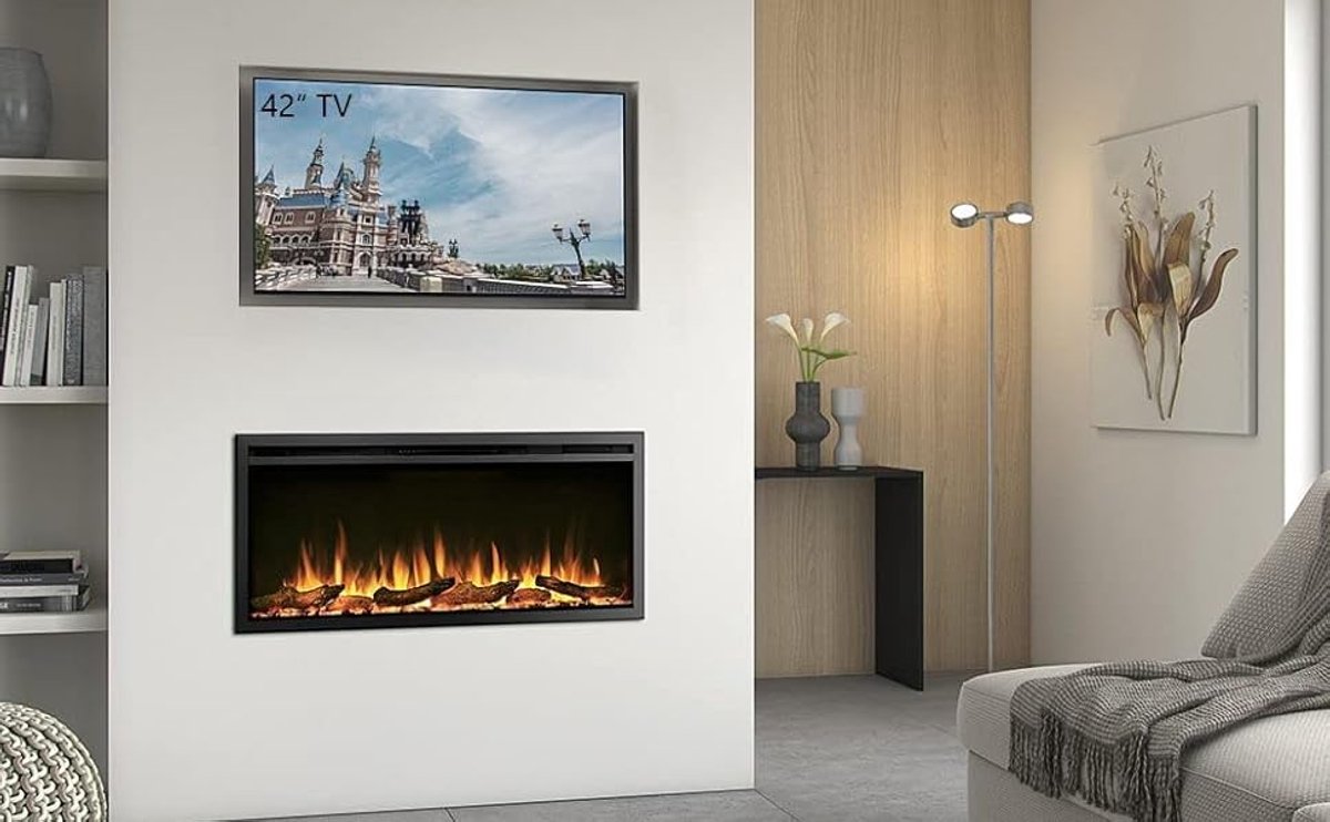 Elektrische Inbouwhaard TasalFurniture Atalanta 40" - 2000W Verwarming, Realistisch 3D Vlameffect, Knispergeluid, Afstandsbediening, Timer en Thermostaat - Moderne Zwarte Wandhaard